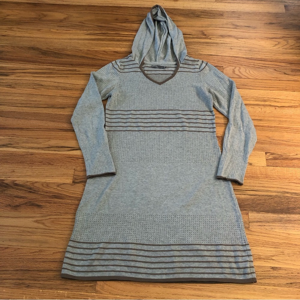 Prana Mariette hooded sweater dress with hood grey brown size small never worn